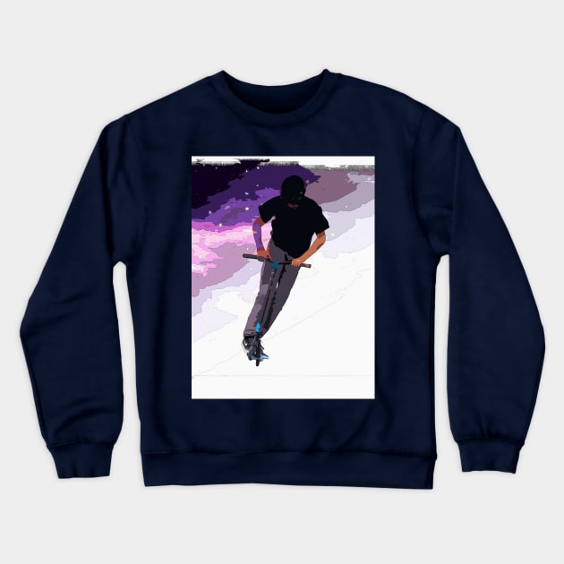 Scooting Through Space - Stunt Scooter Rider Crewneck Sweatshirt by Highseller